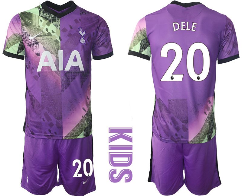 DELE 20 Tottenham Drittes Trikot 2021/22 Kinder Trikotsatz Kurzarm + Kurze Hosen