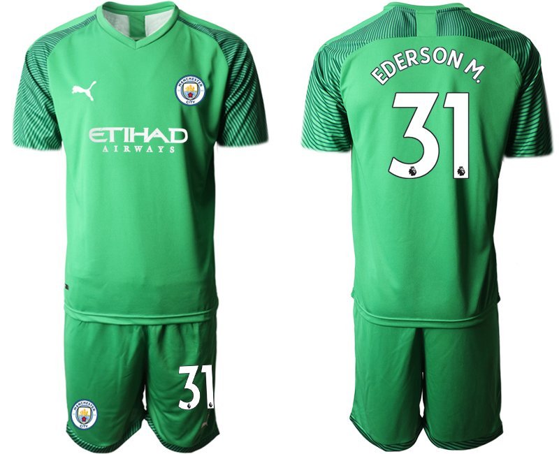 EDERSON M. 31 Manchester City Torwarttrikot Grün Trikotsatz Kurzarm + Kurze Hosen