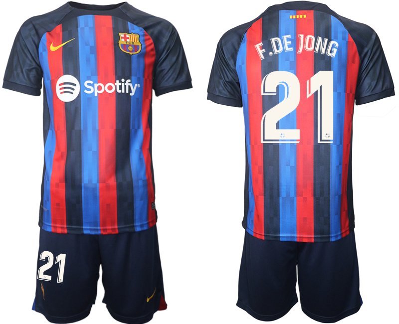 F.DE JONG 21 FC Barcelona 2022/23 Heimtrikot dunkles Blau Trikotsatz Kurzarm Herren