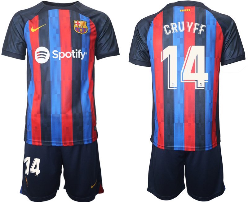 FC Barcelona 2022-23 Heimtrikot dunkles Blau Herren Trikotsatz Kurzarm CRUYFF 14