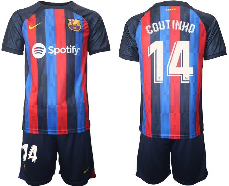 FC Barcelona 2022/23 Heimtrikot dunkles Blau Herren Trikotsatz Kurzarm Coutinho 14