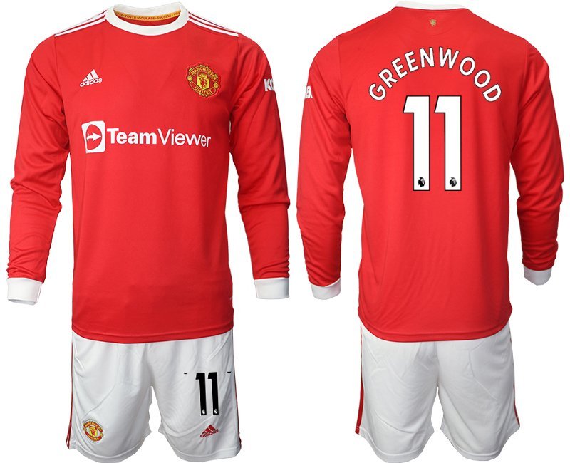 Greenwood 11 Manchester United 2021-22 rot Langarm Heimtrikot + Kurze Hosen Herren