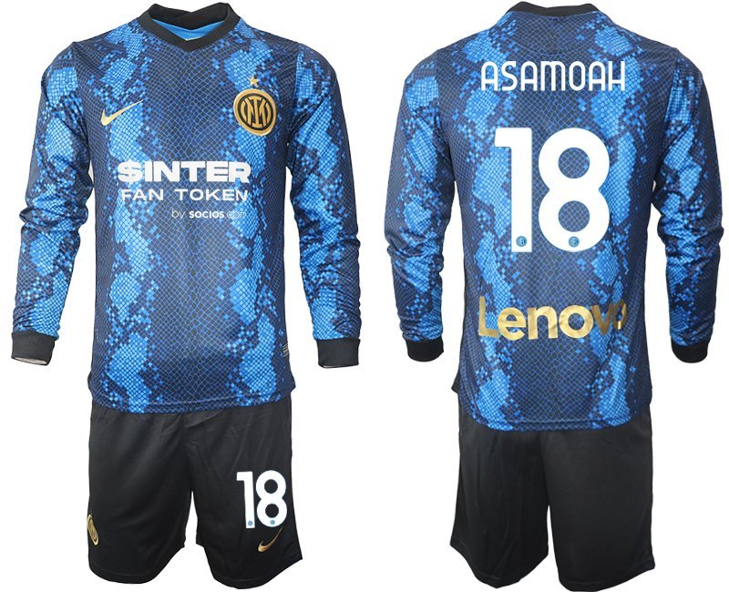 Günstige Fußballtrikots Asamoah 18 Inter Milan 2021-22 Heimtrikot blau Langarm + Kurze Hosen