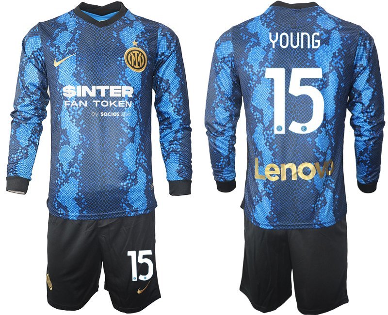 Günstige Fußballtrikots Inter Milan 2021/22 Heimtrikot blau Langarm + Kurze Hosen Young 15