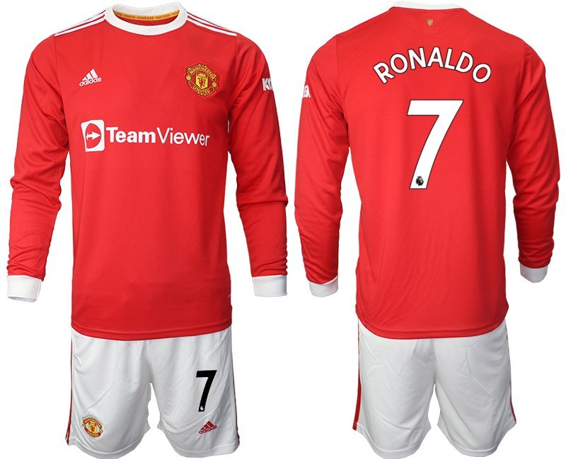 Herren Manchester United 2021-22 rot Langarm Heimtrikot + Kurze Hosen Ronaldo 7