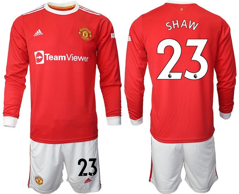 Herren Manchester United 2021-22 rot Langarm Heimtrikot + Kurze Hosen SHAW 23