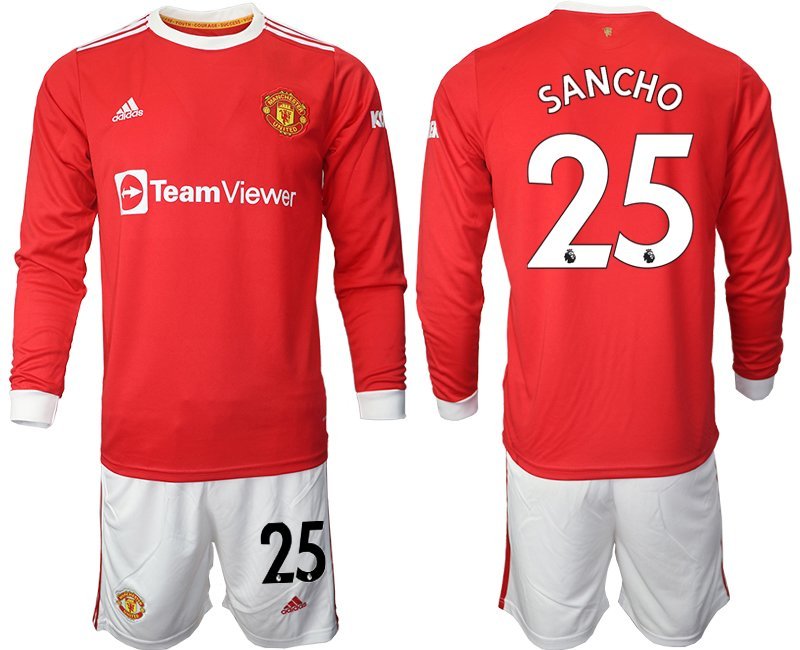 Herren Manchester United 2021-22 rot Langarm Heimtrikot + Kurze Hosen Sancho 25