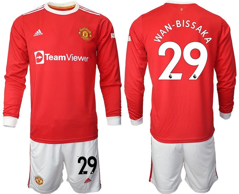 Herren Manchester United 2021-22 rot Langarm Heimtrikot + Kurze Hosen Wan-Bissaka 29