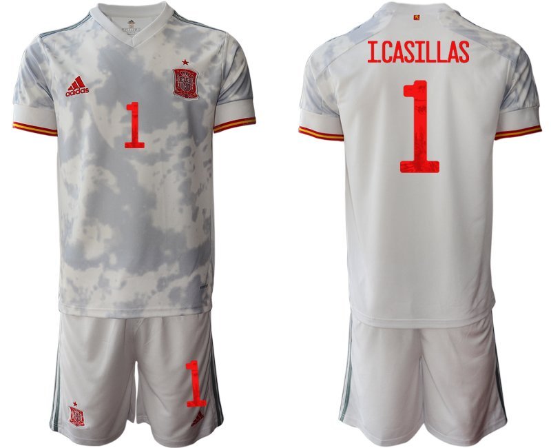 I.CASILLAS 1 Spanien Trikot Away EM 2020/21 Weiss Kurzarm + Kurze Hosen