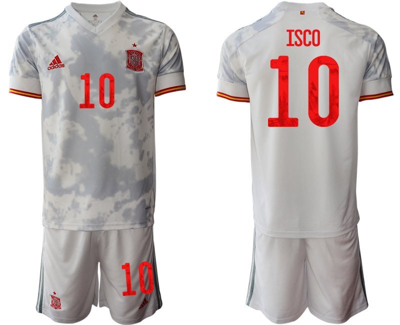 ISCO 10 Spanien Trikot Away EM 2020/21 Weiss Kurzarm + Kurze Hosen