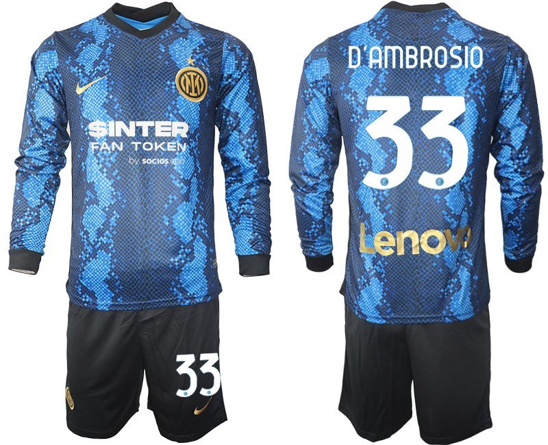 Inter Milan 2021-22 Heimtrikot blau Langarm + Kurze Hosen mit Aufdruck D'Ambrosio 33