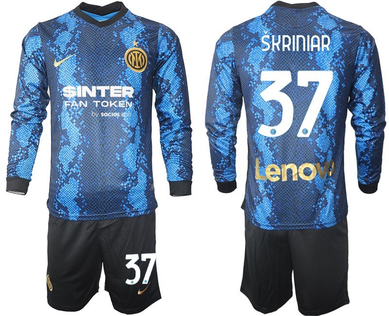 Inter Milan 2021-22 Heimtrikot blau Langarm + Kurze Hosen mit Aufdruck Škriniar 37