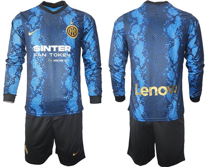 Inter Milan 2021-22 Heimtrikot blau Langarm + Kurze Hosen