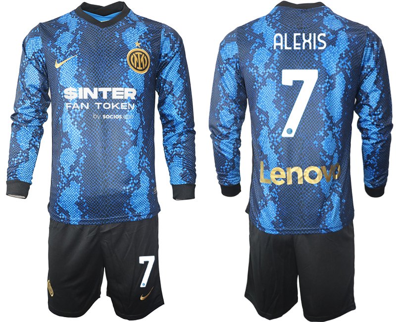 Inter Milan 2021-22 Heimtrikot blau Langarm + schwarz Kurze Hosen Alexis 7