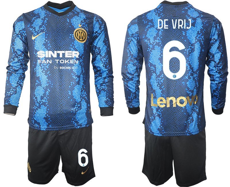 Inter Milan 2021-22 Heimtrikot blau Langarm + schwarz Kurze Hosen DE VRIJ 6