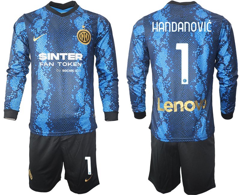 Inter Milan 2021-22 Heimtrikot blau Langarm + schwarz Kurze Hosen Handanović 1