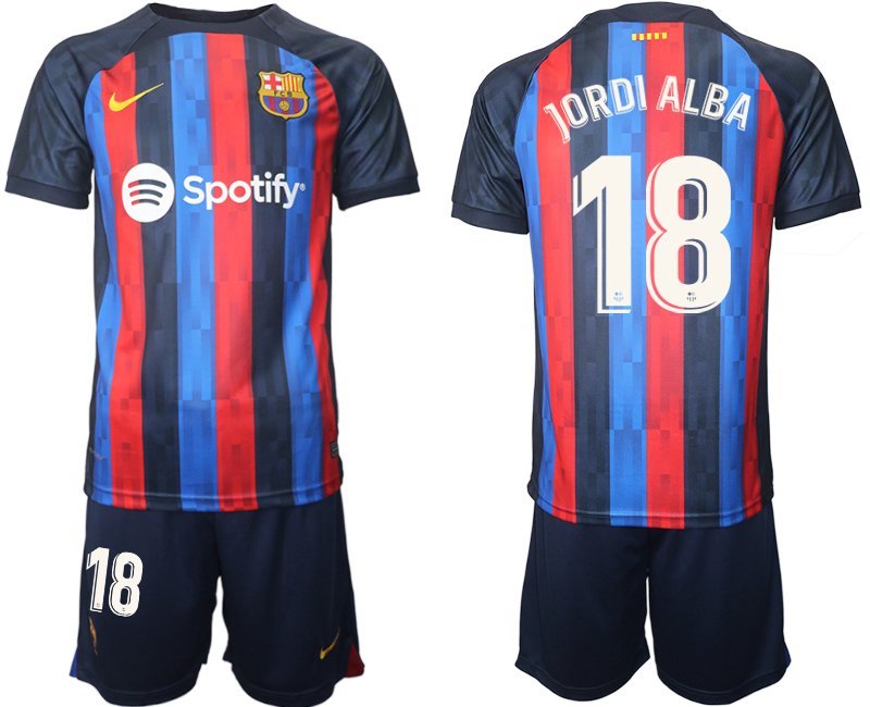 Jordi Alba 18 FC Barcelona 2022/23 Heimtrikot dunkles Blau Trikotsatz Kurzarm Herren