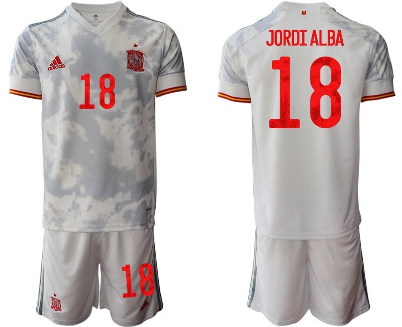 Jordi Alba 18 Spanien Trikot Away EM 2021 Weiss Kurzarm + Kurze Hosen