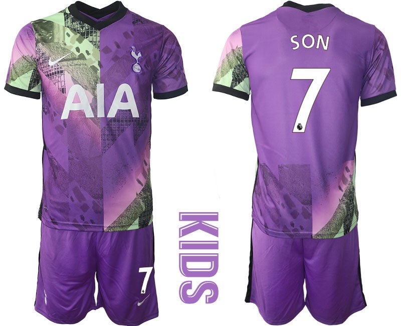 Kinder Tottenham Hotspur Drittes Trikot 2021-22 Trikotsatz Kurzarm mit Aufdruck SON 7