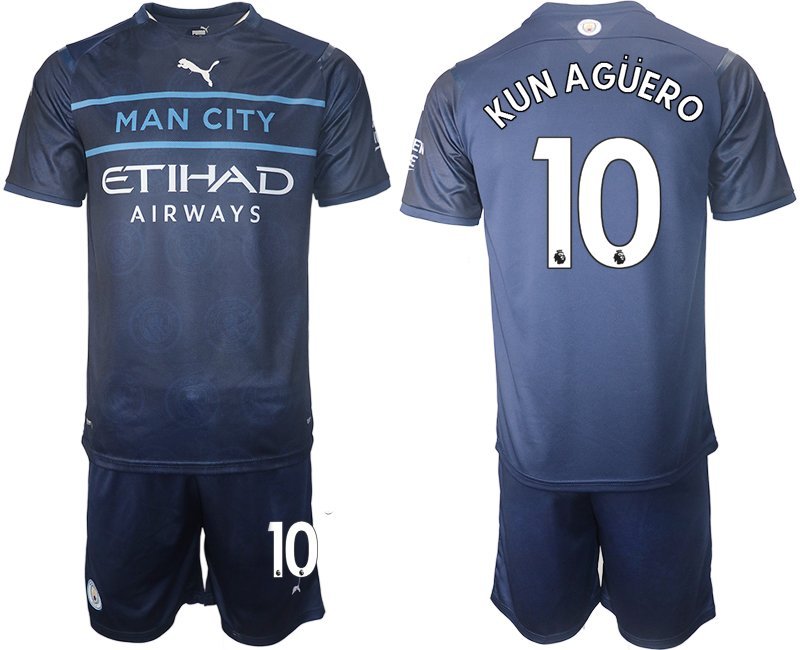 Kun Agüero 10 Manchester City 2021-22 Ausweichtrikot blau-weiß Herren