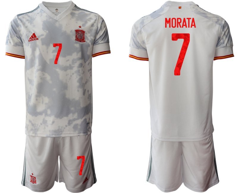 MORATA 7 Spanien Trikot Away EM 2020-21 Weiss Kurzarm + Kurze Hosen