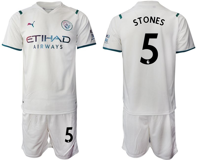 Manchester City Away Trikot 2021-22 weiss hellblau mit STONES 5 Aufdruck