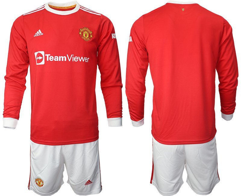 Manchester United 2021-22 rot Langarm Heimtrikot + Kurze Hosen Herren