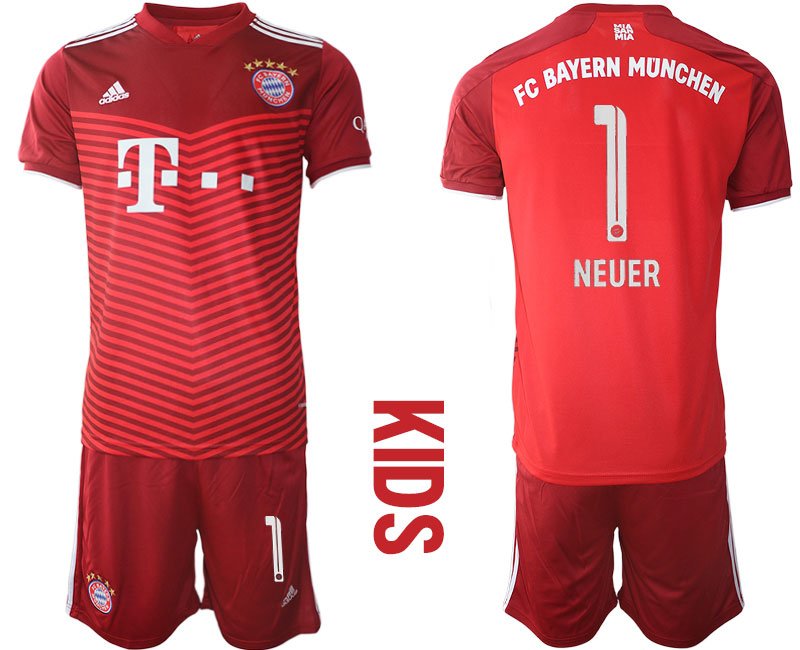 NEUER 1 FC Bayern München Heimtrikot rot 2021/22 Kinder Trikotsatz Kurzarm + Kurze Hosen