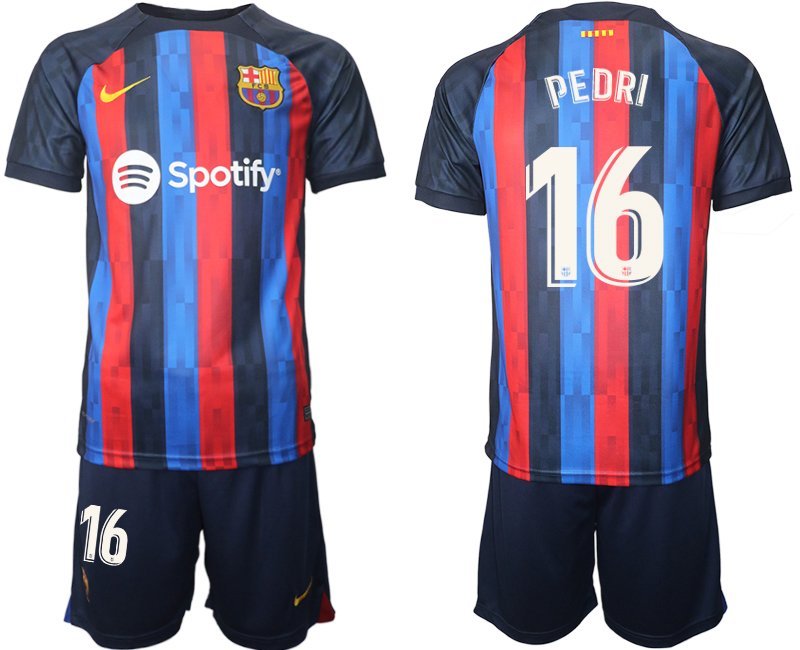 PEDRI 16 FC Barcelona 2022-23 Heimtrikot dunkles Blau Trikotsatz Kurzarm Herren