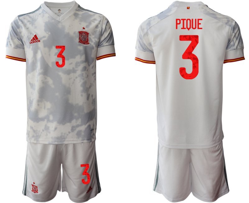 PIQUE 3 Spanien Trikot Away EM 2020-21 Weiss Kurzarm + Kurze Hosen