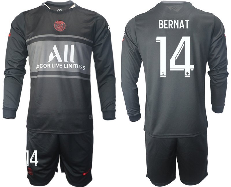 Paris Saint-Germain Ausweichtrikot 2021-22 schwarz Langarm + Kurze Hosen mit Aufdruck Bernat 14