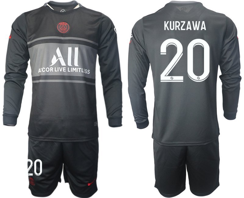 Paris Saint-Germain Ausweichtrikot 2021-22 schwarz Langarm + Kurze Hosen mit Aufdruck Kurzawa 20