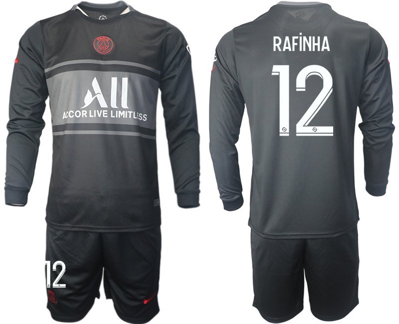 Paris Saint-Germain Ausweichtrikot 2021-22 schwarz Langarm + Kurze Hosen mit Aufdruck Rafinha 12