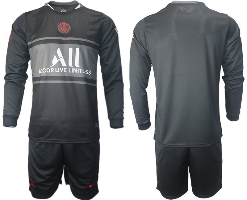 Paris Saint-Germain Ausweichtrikot 2021-22 schwarz Langarm + Kurze Hosen