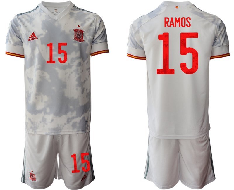 RAMOS 15 Spanien Trikot Away EM 2021 Weiss Kurzarm + Kurze Hosen