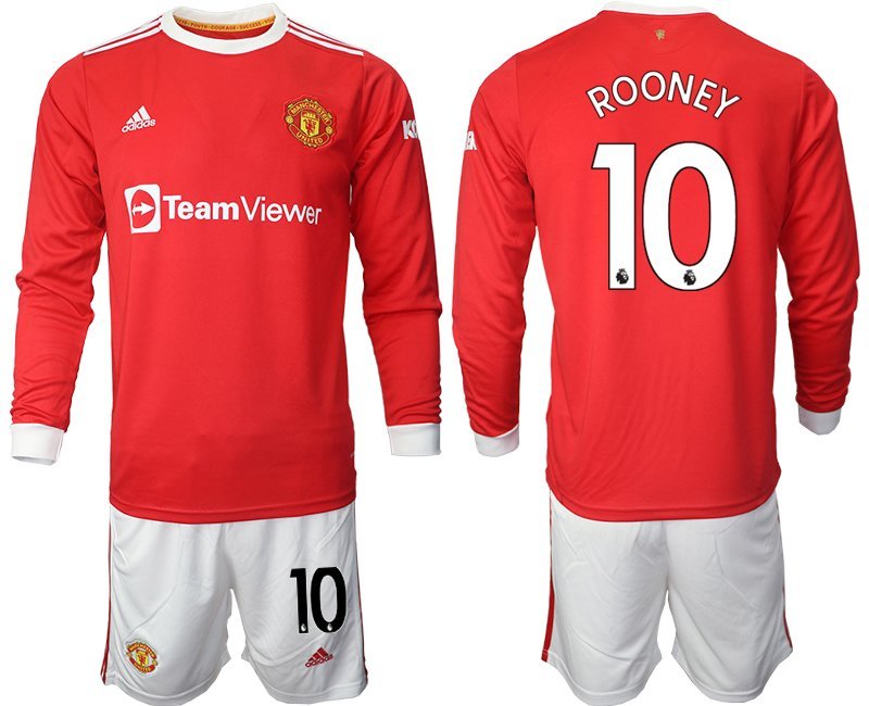 Rooney 10 Herren Manchester United 2021-22 rot Langarm Heimtrikot + Kurze Hosen