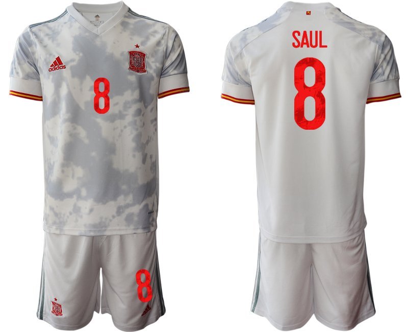 SAUL 8 Spanien Trikot Away EM 2020/21 Weiss Kurzarm + Kurze Hosen