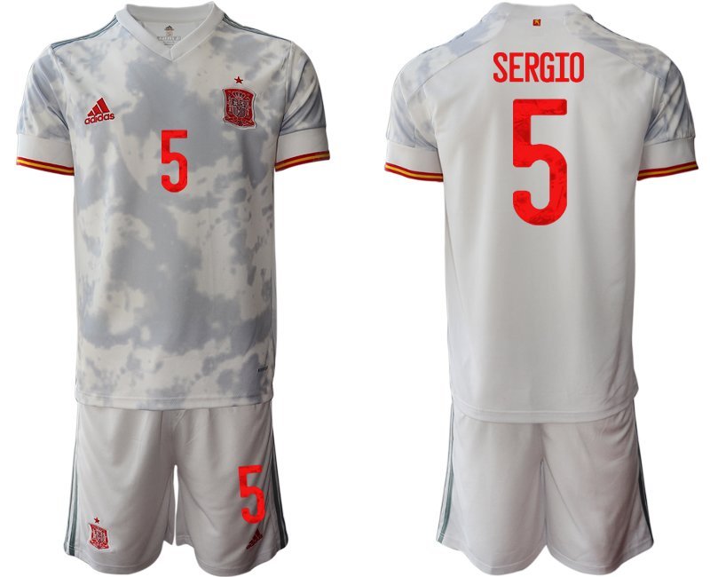 SERGIO 5 Spanien Trikot Away EM 2020-21 Weiss Kurzarm + Kurze Hosen