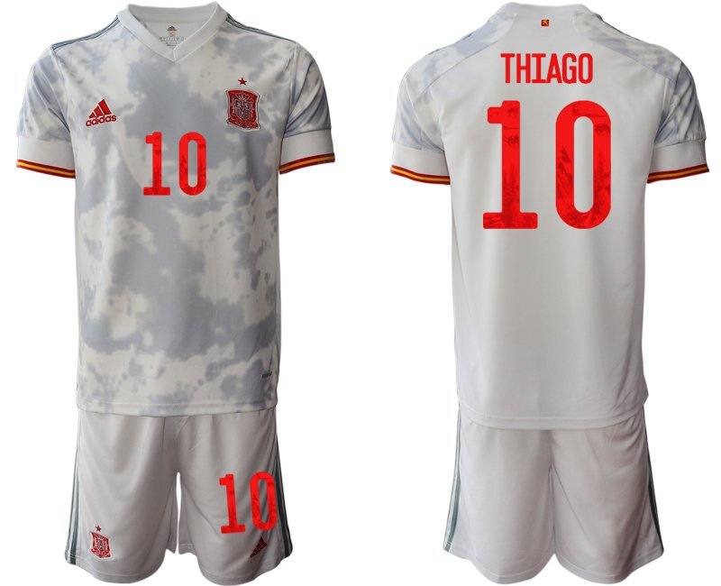 THIAGO 10 Spanien Trikot Away EM 2020-21 Weiss Kurzarm + Kurze Hosen