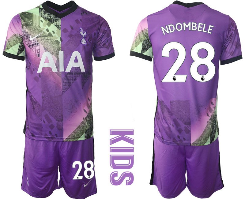 Tottenham Drittes Trikot 2021-22 Kinder Trikotsatz Kurzarm mit Aufdruck NDOMBELE 28