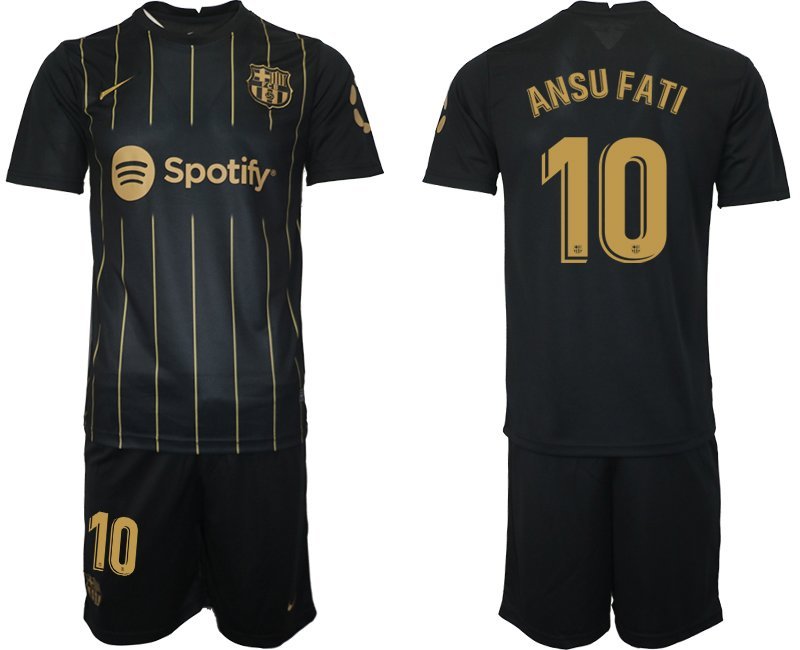 ANSU FATI #10 FC Barcelona Trikots 2022/23 Schwarz Gold Trikotsatz Kurzarm + Kurze Hosen