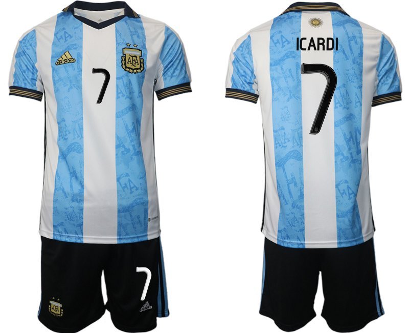 Argentinien World Cup Heimtrikot weiss blau WM-Trikot 2022 mit Aufdruck Icardi 7