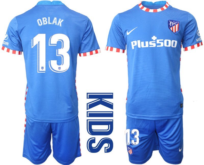 Atlético Madrid Kinder 3rd Trikot 2021-22 blau weiß Drittes Trikot OBLAK 13