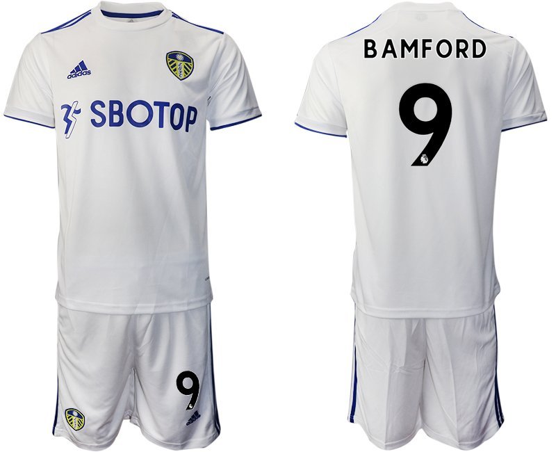 Bamford 9 Leeds United Heimtrikot 2020-21 weiß blauen Trikotsatz Kurzarm + Kurze Hosen