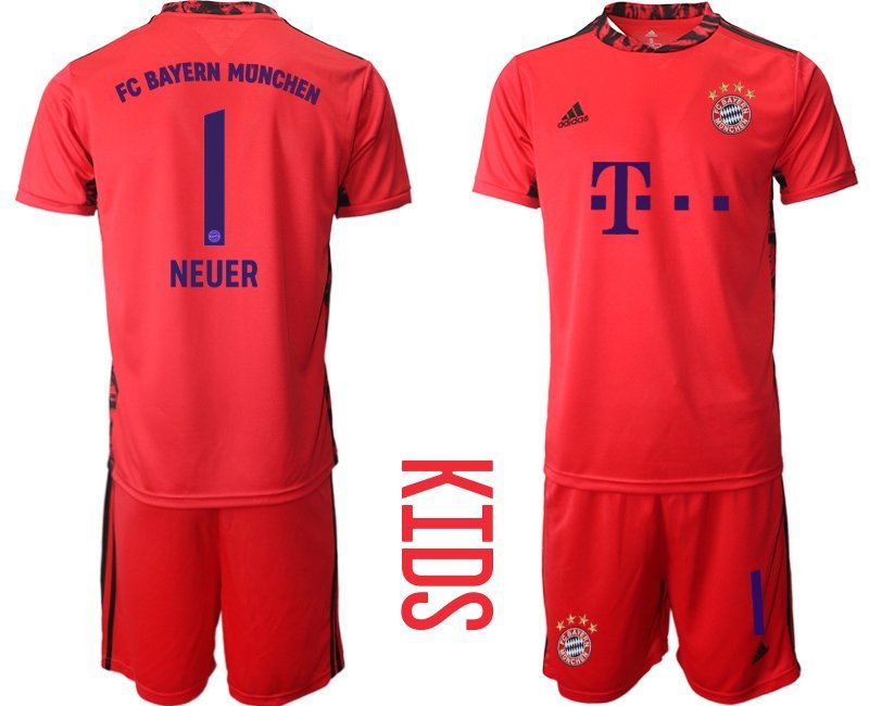 Bayern Munich Torwart Manuel Neuer #1 Heimtrikotsatz Kinder Kurzarm + Kurze Hosen