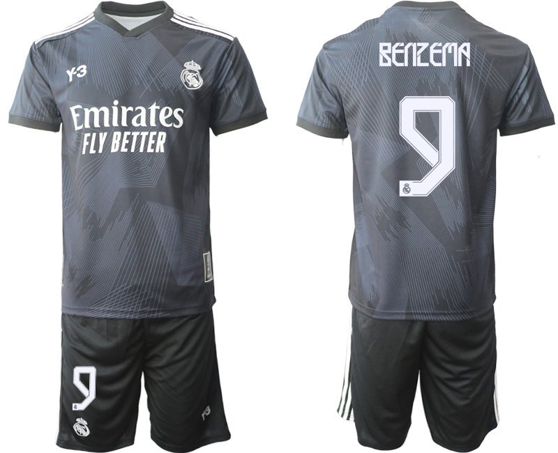 Benzema 9 Y-3 Real Madrid 4th Fußballtrikot schwarz für die Saison 2021-2022 Herren