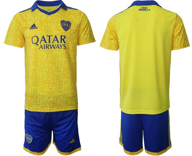 Boca Juniors Ausweichtrikot 2022/23 Trikotsatz Kurzarm gelb + Kurze Hosen blau