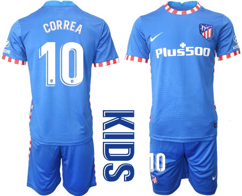 CORREA 10 Atletico Madrid Ausweichtrikot 2021-22 blau Kinder Trikotsatz online bestellen