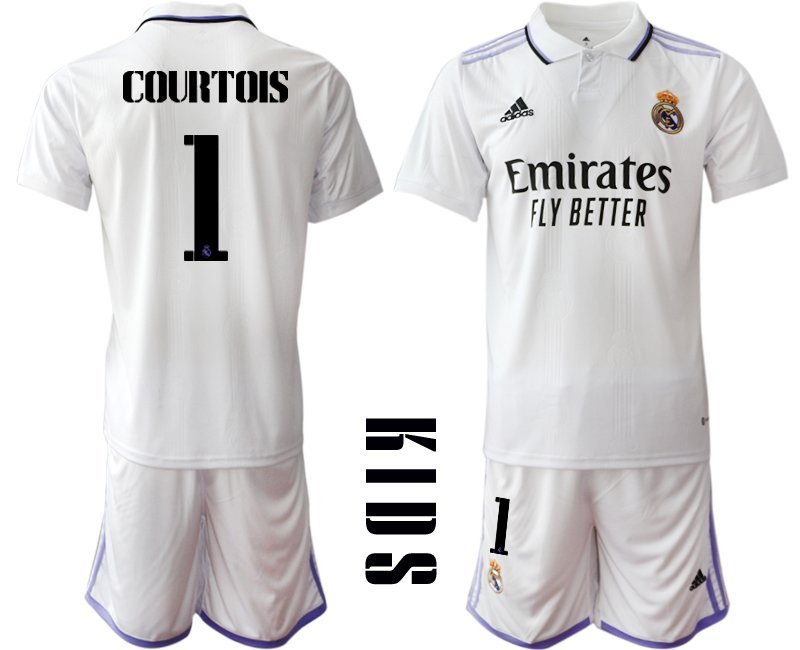 COURTOIS #1 Real Madrid 2022-2023 Heimtrikot weiß Kindertrikot für draußen