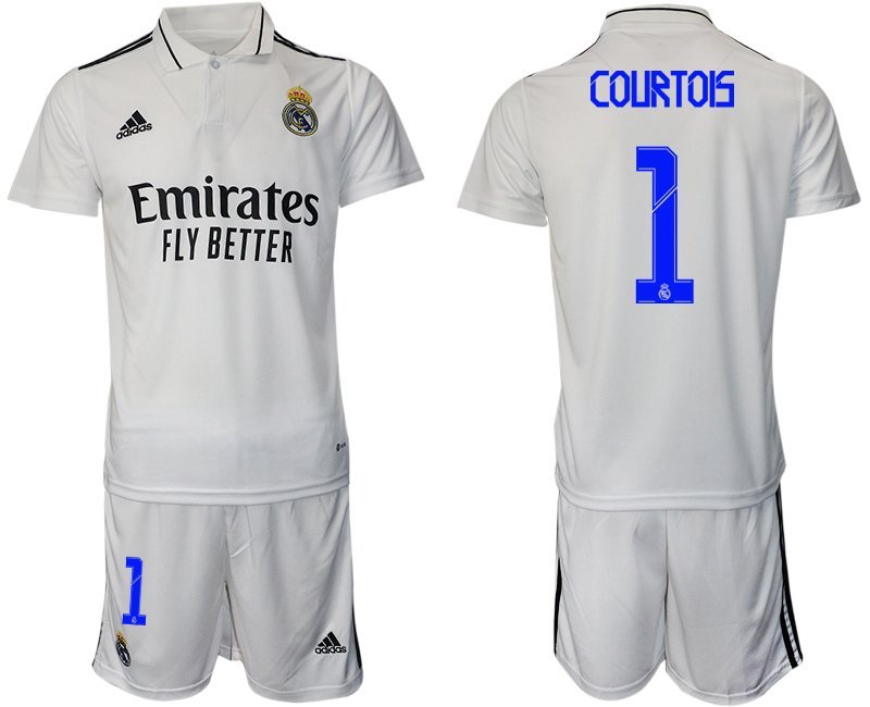 Courtois 1 Real Madrid Heimtrikot 2022-2023 weiß Trikotsatz Herren Kurzarm + Kurze Hosen